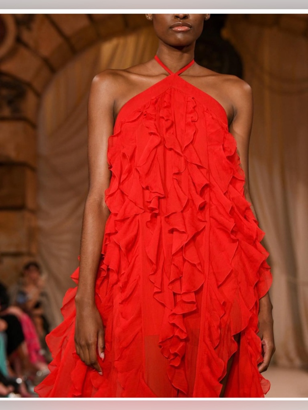 PatBo Red Ruffled Halter Maxi Dress NWT